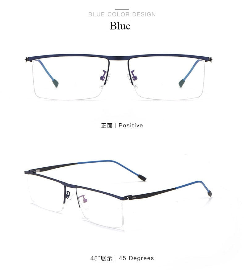 Men's Half Rim Titanium Alloy Frame Spring Hinge Eyeglasses 8827 Semi Rim Bclear Blue  