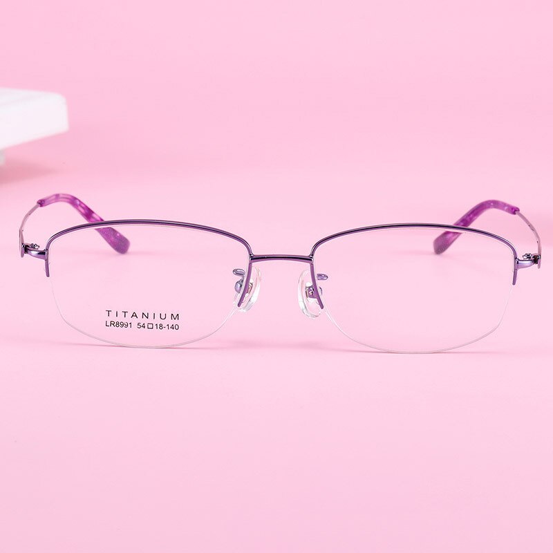 Women's Semi Rim Titanium Frame Eyeglasses Lr8991 Semi Rim Bclear   