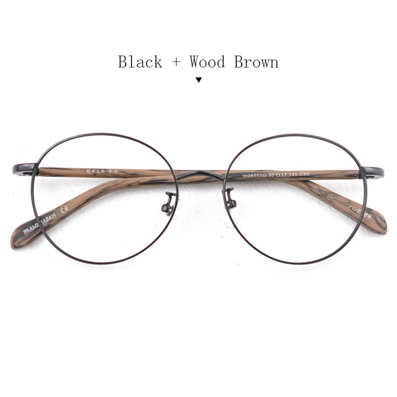 Hdcrafter Unisex Full Rim Round Alloy Frame Eyeglasses W26017g Full Rim Hdcrafter Eyeglasses Black-Wood Brown  