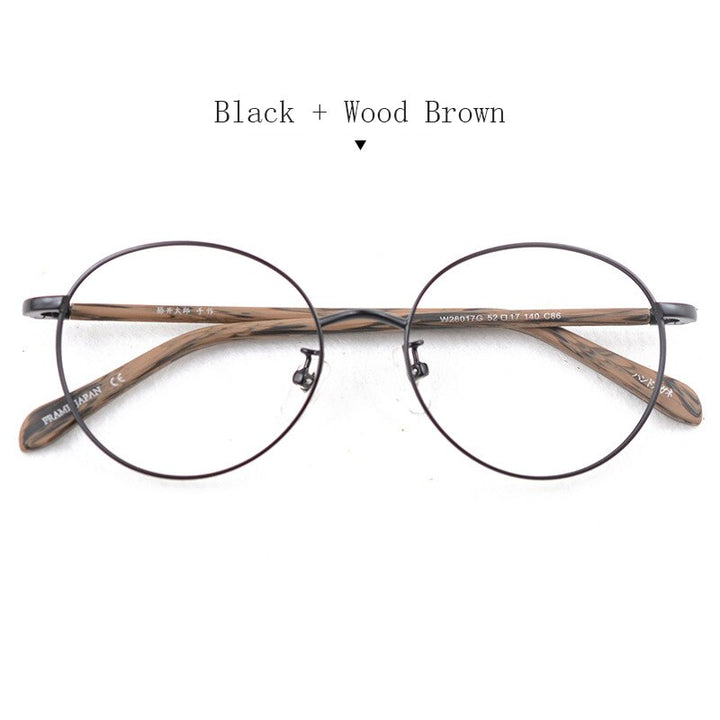 Hdcrafter Unisex Full Rim Round Alloy Frame Eyeglasses W26017g Full Rim Hdcrafter Eyeglasses Black-Wood Brown  