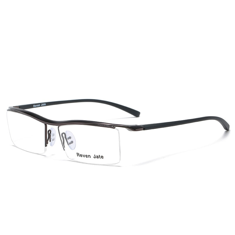 Reven Jate Browline Half Rim Alloy Metal Glasses Frame For Men Eyeglasses Eyewear Man Spectacles Frame Semi Rim Reven Jate grey  