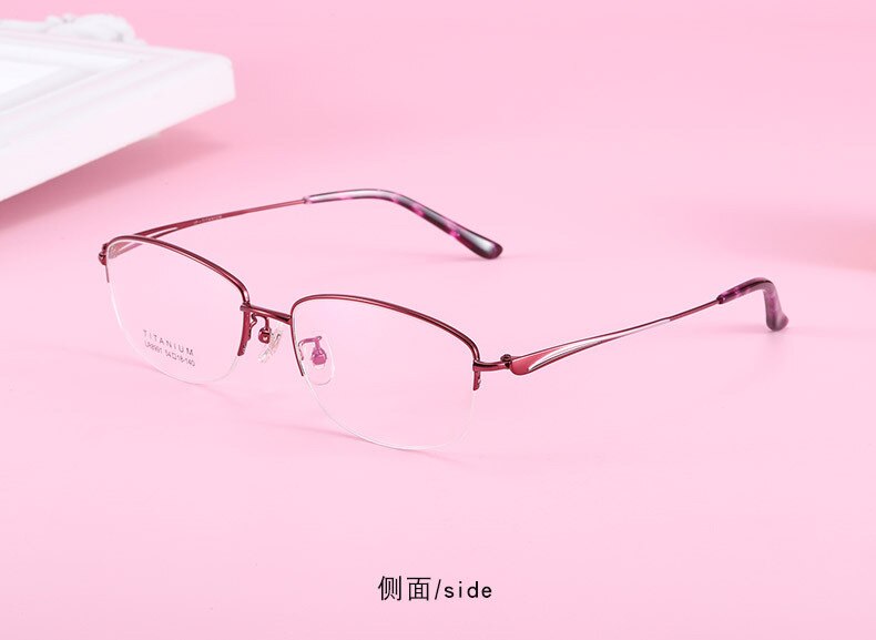 Women's Semi Rim Titanium Frame Eyeglasses Lr8991 Semi Rim Bclear red silvery  