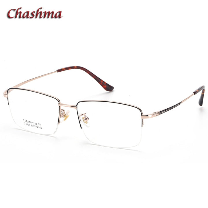 Chashma Ochki Men's Semi Rim Square Titanium Eyeglasses 0723 Semi Rim Chashma Ochki Black Gold  