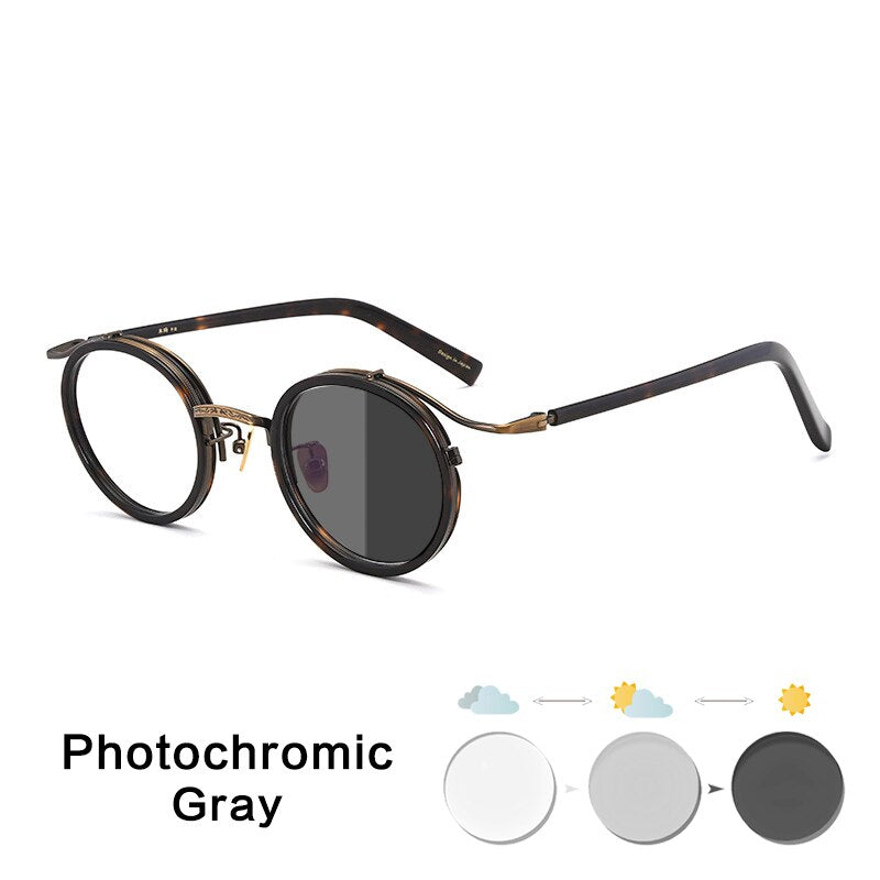 Gatenac Unisex Full Rim Round Acetate Alloy Frame Eyeglasses Gxj37 Full Rim Gatenac Bronze Photochromic  