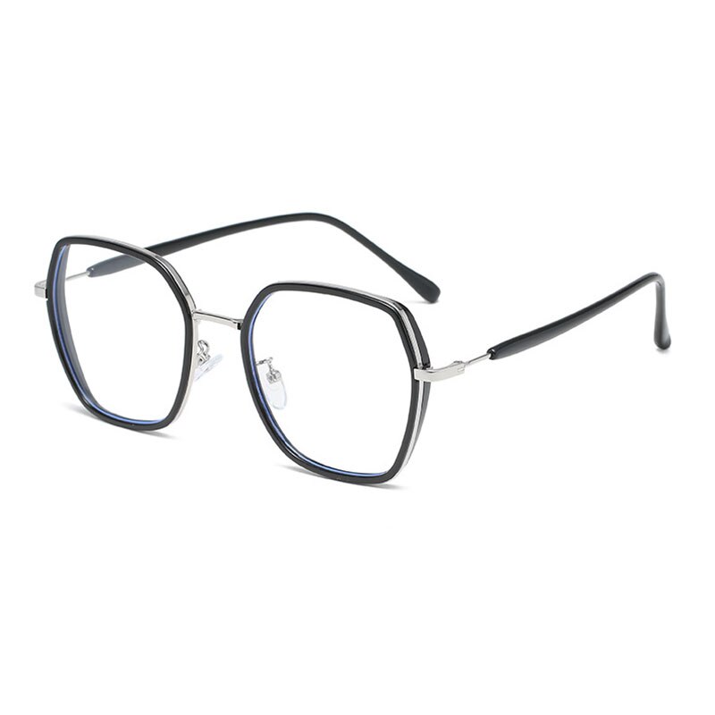 Hotony Unisex Full Rim Polygon Alloy Frame Eyeglasses 1962 Full Rim Hotony Black Silver  