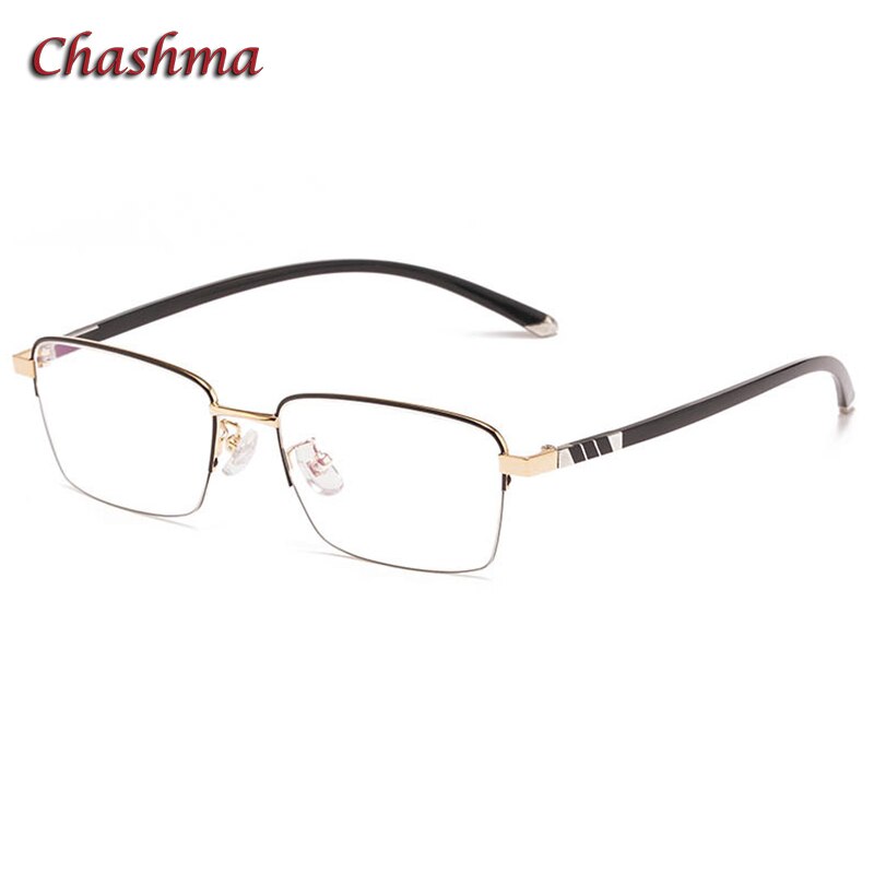 Chashma Ochki Unisex Full Rim Square Titanium Alloy Eyeglasses 959 Full Rim Chashma Ochki Black Gold  