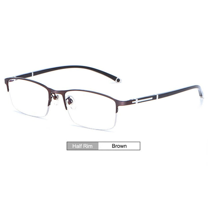 Unisex Eyeglasses Alloy Full Rim Styles And Half Rim Frame P9211 Semi Rim Gmei Optical Half-Rim-Brown  