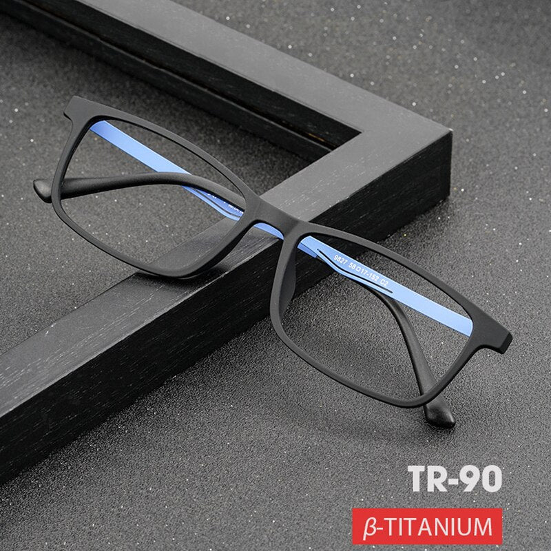 Hotony Unisex Full Rim Rectangle TR 90 Resin B Titanium Frame Eyeglasses 9827 Full Rim Hotony   