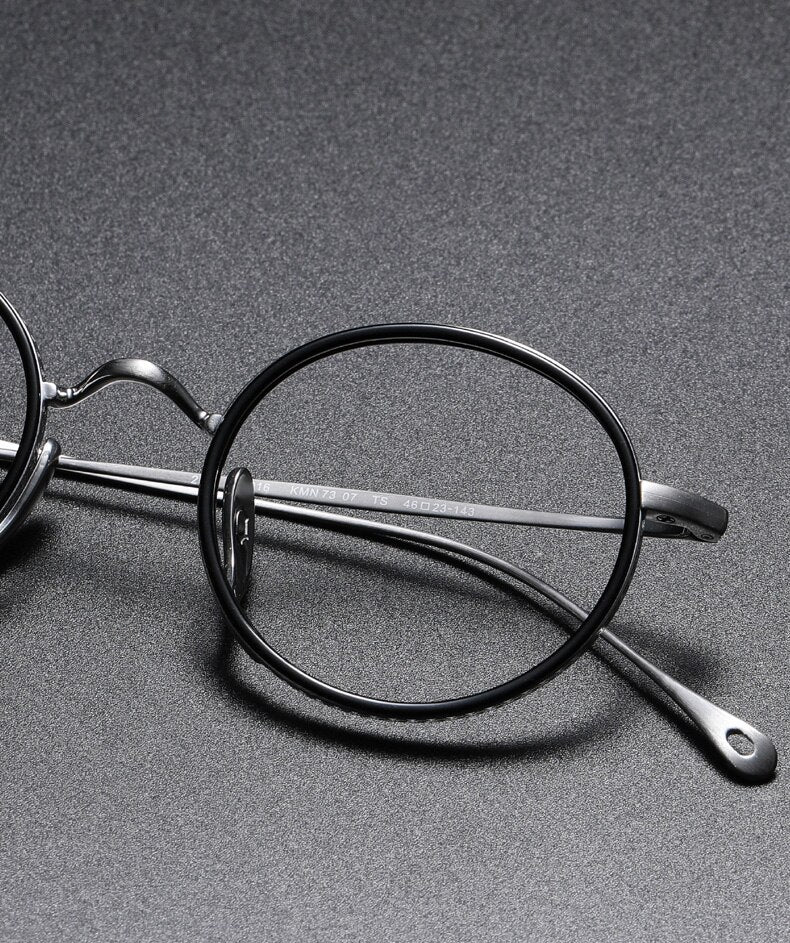 Muzz Men's Full Rim Round Titanium Acetate Frame Eyeglasses M70705 Full Rim Muzz   