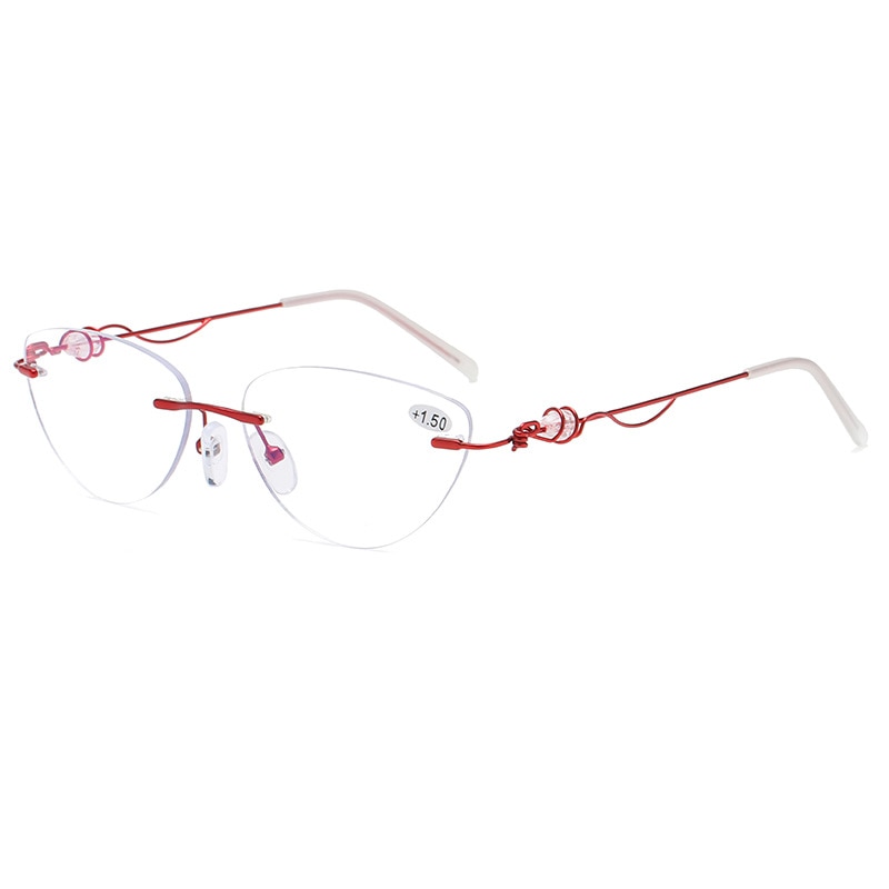 Women's Eyeglasses Rimless Reading Glasses Anti Blue Light 1411 Reading Glasses Ahora +100 WINE RED 