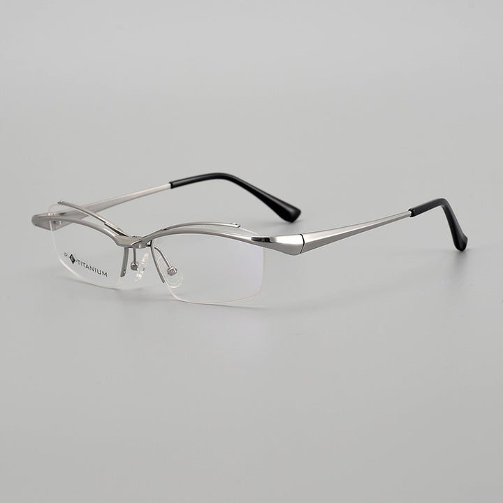 Muzz Men's Semi Rim Square Titanium Flip Up Frame Eyeglasses 18019 Semi Rim Muzz Silver  