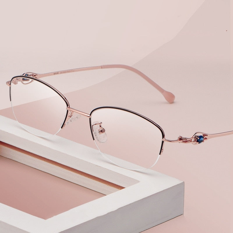 Yimaruili Women's Semi Rim Alloy Frame Eyeglasses 8020Z Semi Rim Yimaruili Eyeglasses   