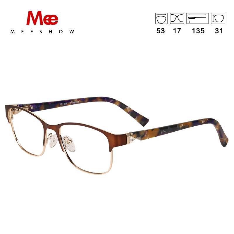 Women's Eyeglasses Square Titanium Allow 809 Frame MeeShow Brown  
