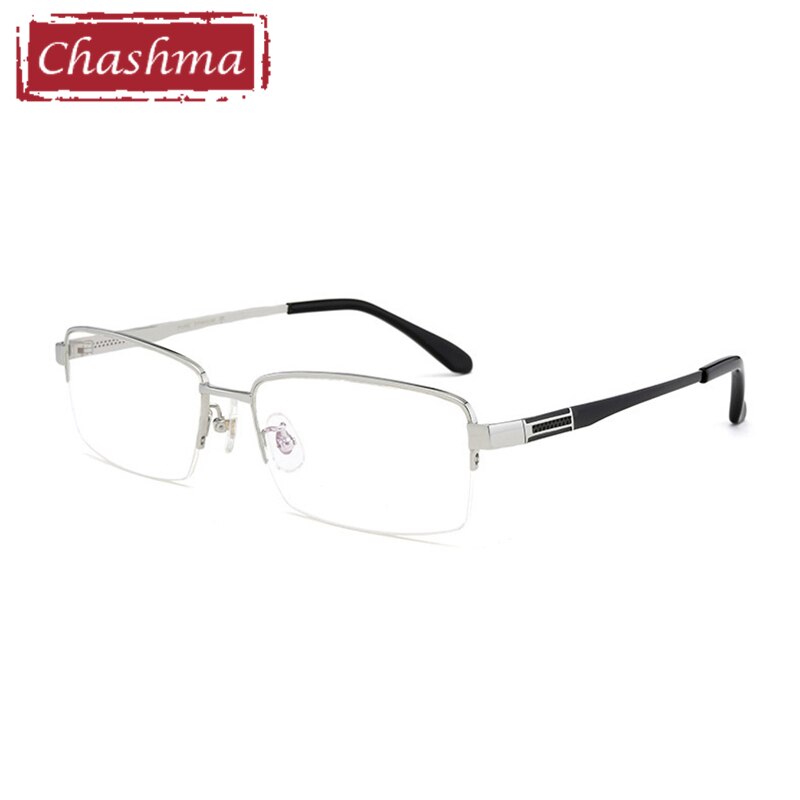 Chashma Ottica Men's Semi Rim Square Titanium Eyeglasses 81422 Semi Rim Chashma Ottica Silver  