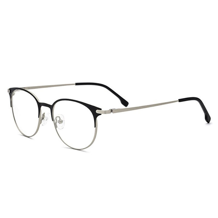 Unisex Round Eyeglasses Screwless Alloy Frame Frame Bolluzzy Black silver  