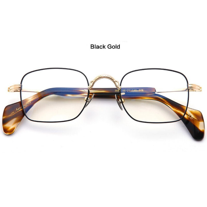 Muzz Unisex Full Rim Square Hand Crafted Titanium Acetate Frame Eyeglasses M3660 Full Rim Muzz Black Gold  