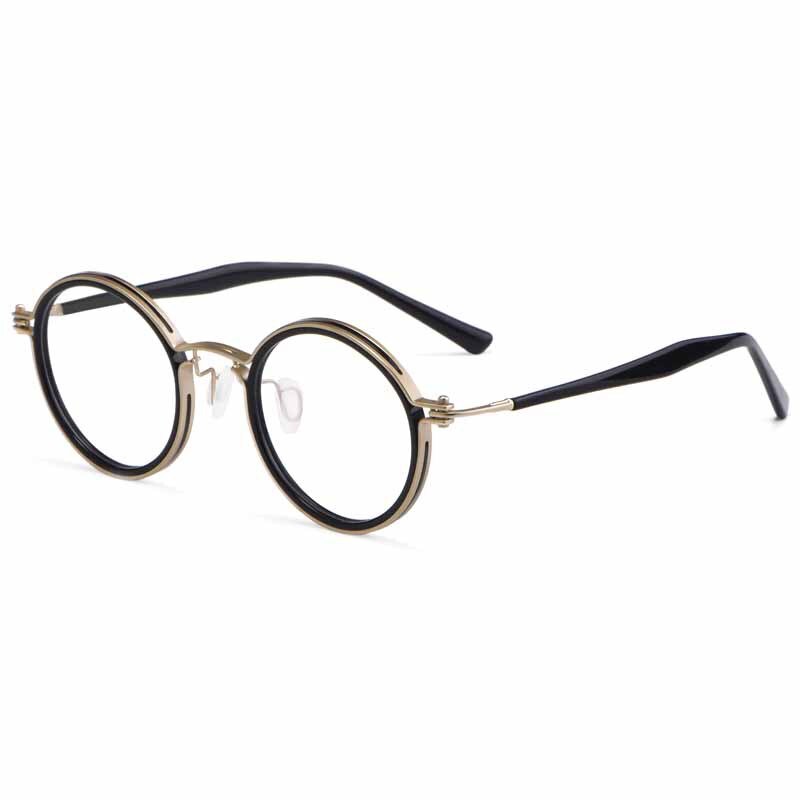 Yimaruili Unisex Full Rim Round Titanium Frame Eyeglasses H33088 Full Rim Yimaruili Eyeglasses Black Gold  