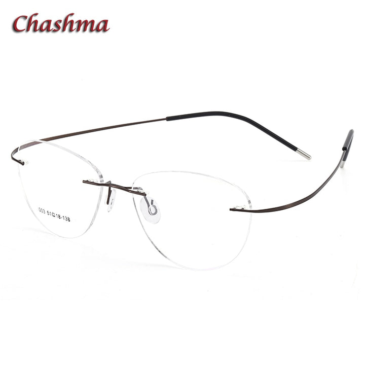 Chashma Ochki Unisex Rimless Triangle Cat Eye Titanium Eyeglasses 60742 Rimless Chashma Ochki Brown Clear  