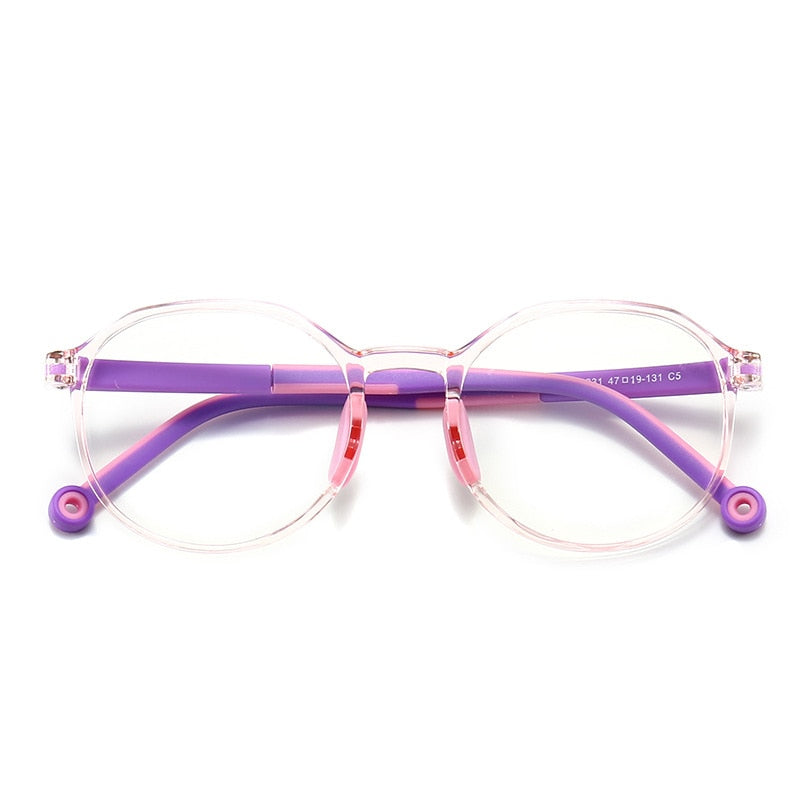 CCspace Children's Unisex Full Rim Round Tr 90 Titanium Frame Eyeglasses 49529 Full Rim CCspace C5Clear-Purple  