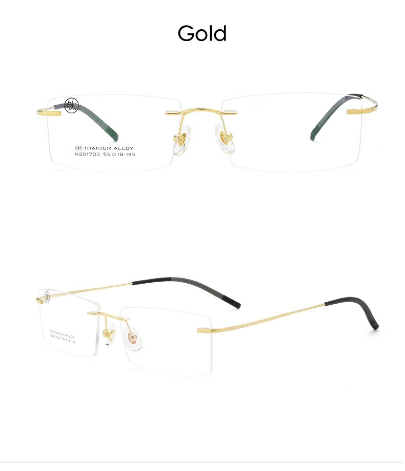 KatKani Men's Rimless IP Titanium AlloySquare Frame Eyeglasses 201703 Rimless KatKani Eyeglasses   