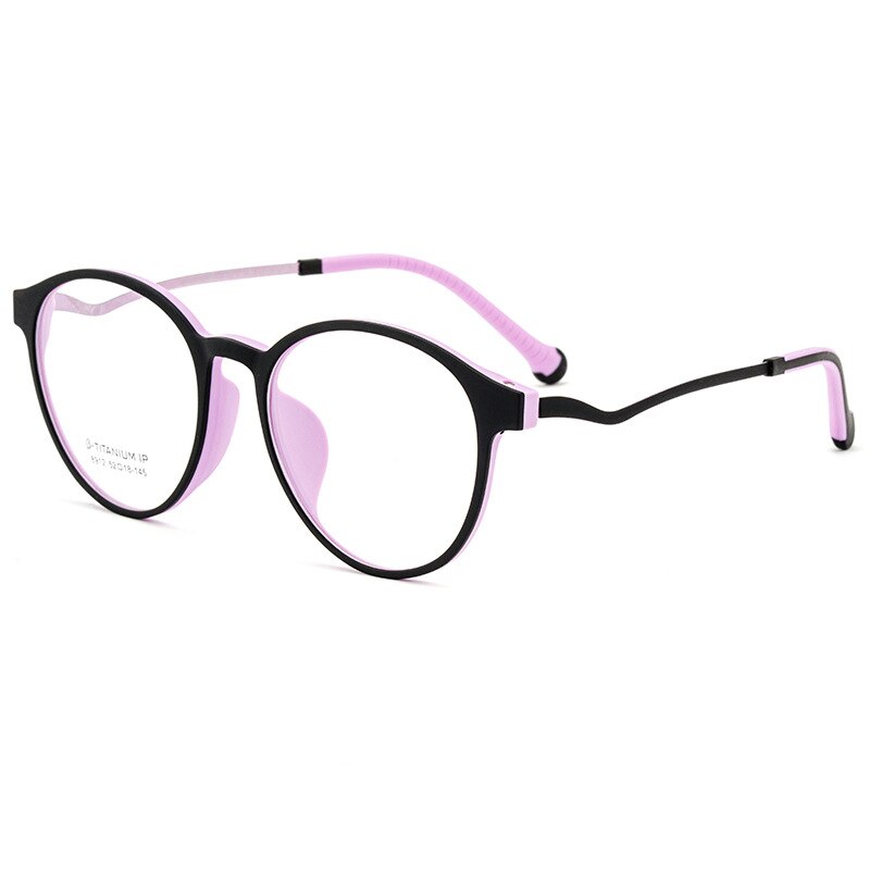 KatKani Unisex TR90 Resin β Titanium Round Frame Eyeglasses 8912zy Frame KatKani Eyeglasses Black Purple  