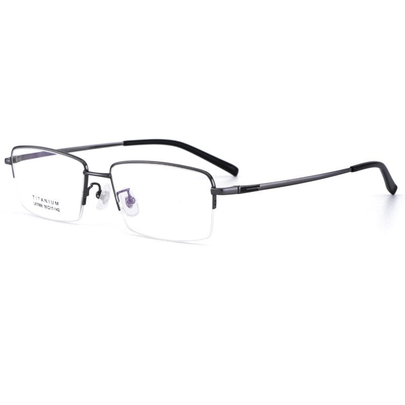 Men's Half Rim Titanium Frame Eyeglasses Lr7888 Semi Rim Bclear Gun gray  
