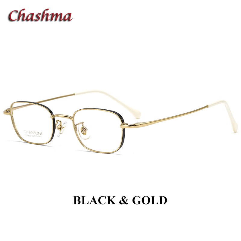 Chashma Ottica Unisex Full Rim Square Titanium Eyeglasses 835 Full Rim Chashma Ottica Black Gold  