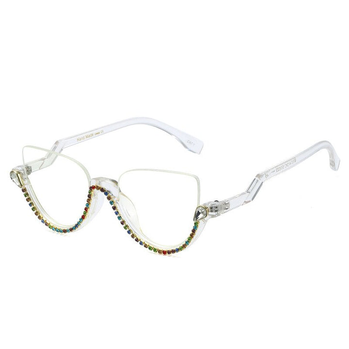 CCSpace Women's Semi Rim Tr 90 Titanium Jeweled Frame Eyeglasses 45159 Semi Rim CCspace 02  