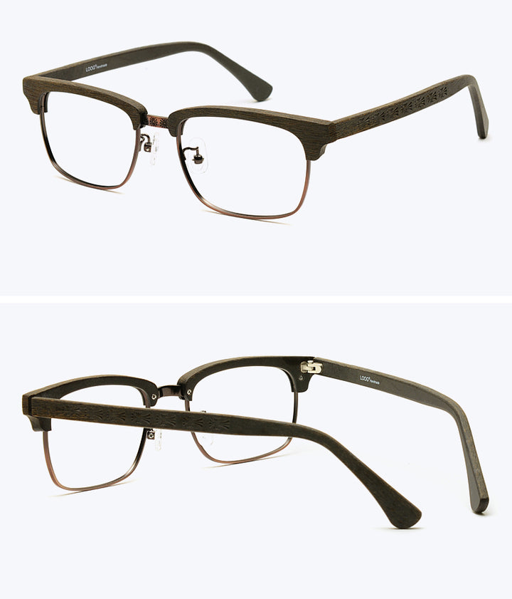 Hdcrafter Men's Full Rim Square Wood Titanium Frame Eyeglasses Ta12321 Full Rim Hdcrafter Eyeglasses   