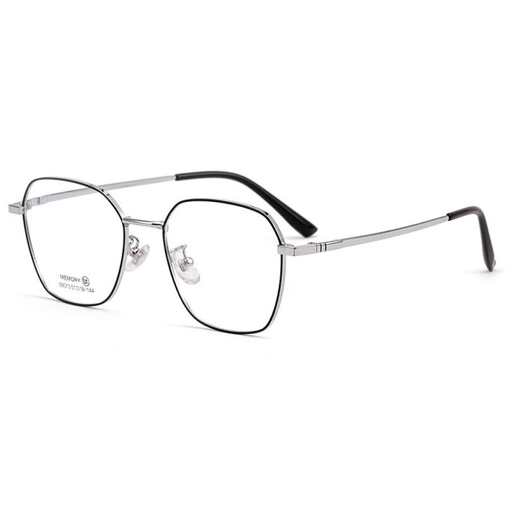 KatKani Unisex Full Rim Titanium Alloy Polygon Frame Eyeglasses 68013 Full Rim KatKani Eyeglasses Black Silver  