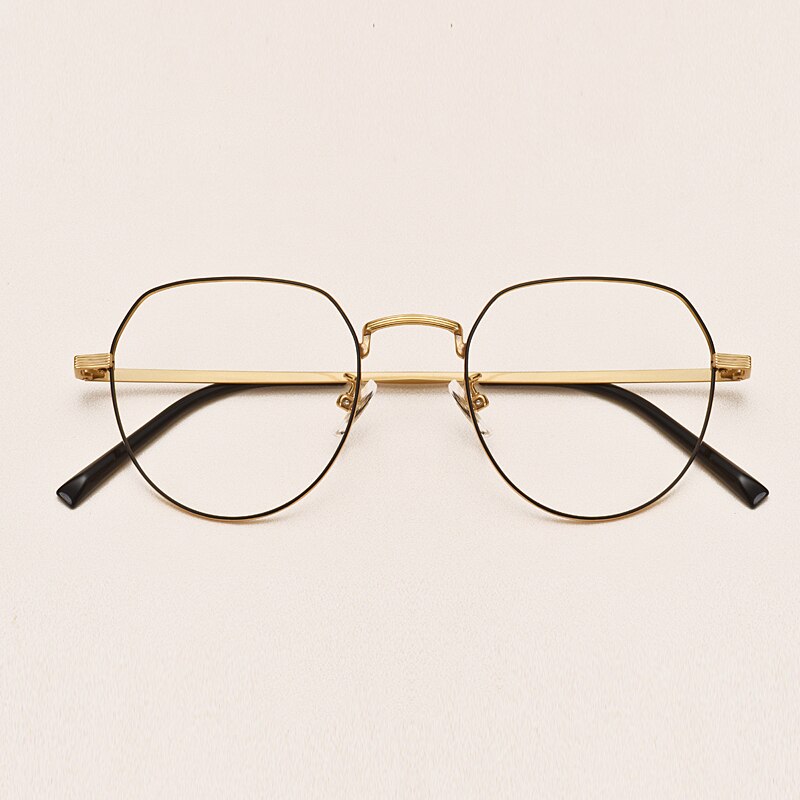 Yimaruili Unisex Full Rim Round Titanium Frame Eyeglasses 1901 Full Rim Yimaruili Eyeglasses Black Gold  