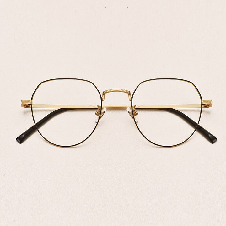 Yimaruili Unisex Full Rim Round Titanium Frame Eyeglasses 1901 Full Rim Yimaruili Eyeglasses Black Gold  