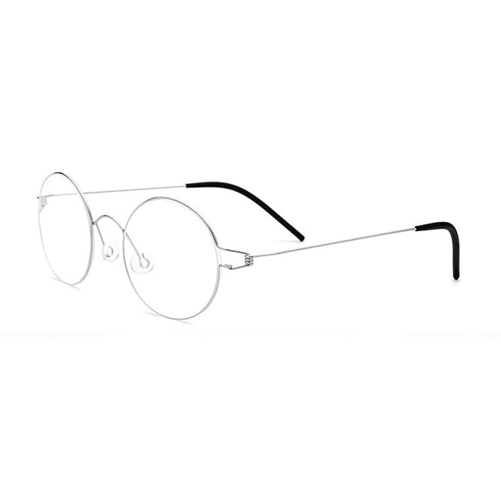 Yimaruili Unisex Full Rim Screwless Titanium Alloy Round Frame Eyeglasses 28607 Full Rim Yimaruili Eyeglasses Silver  