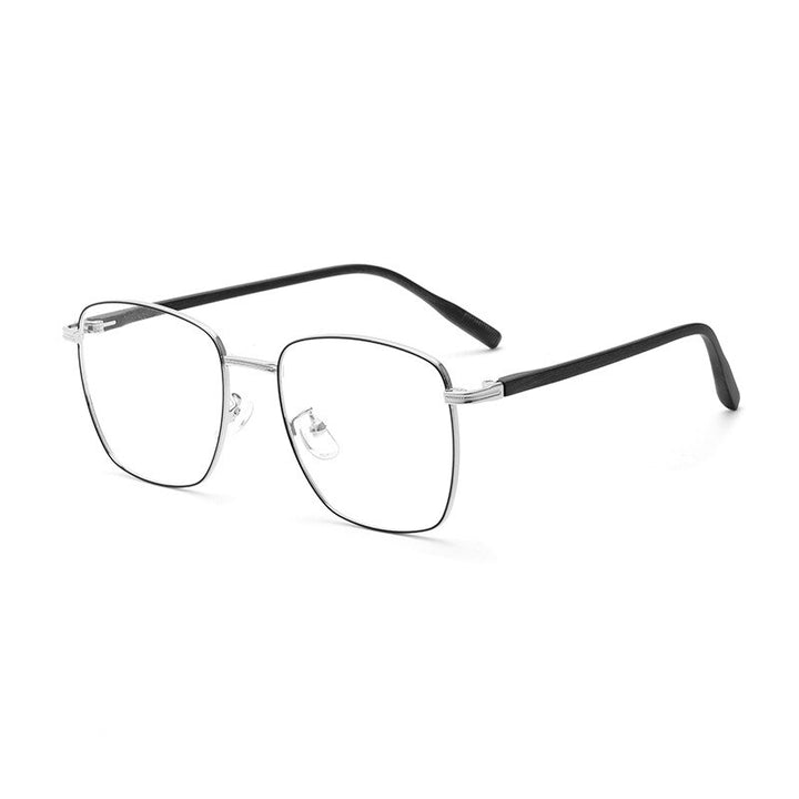 KatKani  Unisex Full Rim Square Wood Grain Alloy Frame Eyeglasses 10442 Full Rim KatKani Eyeglasses Black Silver  
