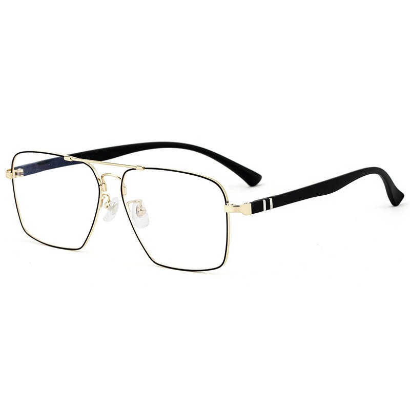 Yimaruili Men's Full Rim Double Bridge Titanium Alloy Frame Eyeglasses 8227 Full Rim Yimaruili Eyeglasses Black Gold  