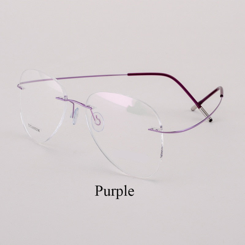 Unisex Titanium Rimless Frame Eyeglasses P9961 Rimless Bclear Purple  