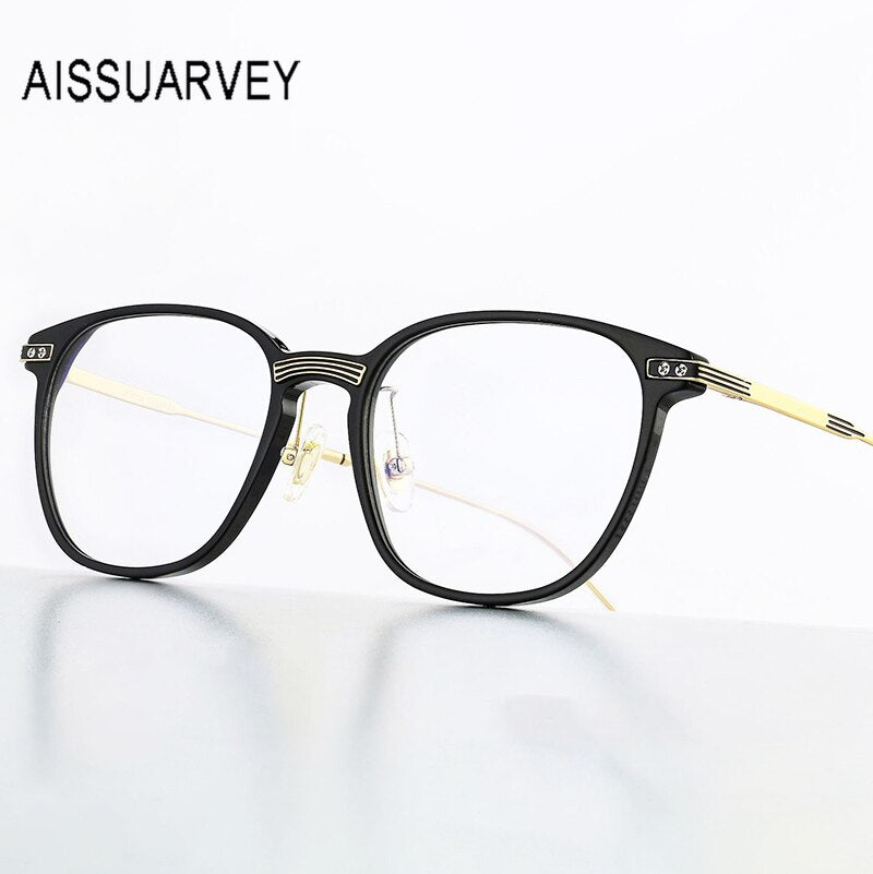Aissuarvey Titanium Acetate Plated Full Horn Rim Square Frame Unisex Eyeglasses Frame Aissuarvey Eyeglasses   