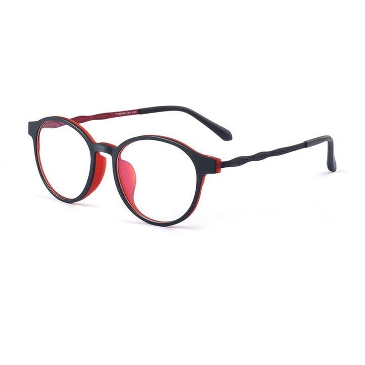 Yimaruili Unisex Full Rim Round Titanium Frame Eyeglasses 8882 Full Rim Yimaruili Eyeglasses Black Red  