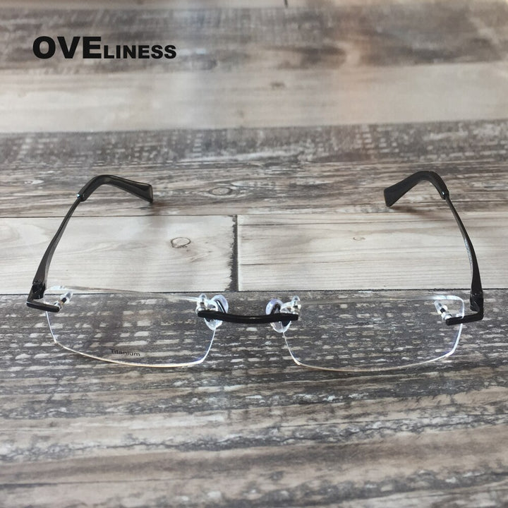 Oveliness Men's Rimless Square Rectangle Titanium Eyeglasses 8643 Rimless Oveliness Black  