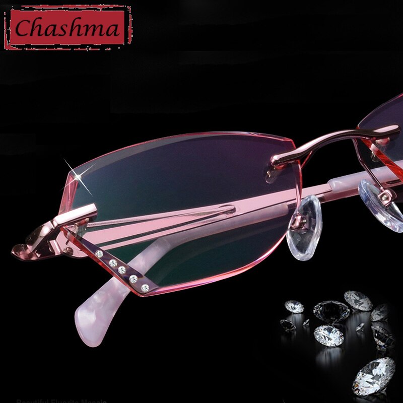 Chashma Ottica Women's Rimless Oval Rectangle Titanium Alloy Eyeglasses Tinted Lenses B025 Rimless Chashma Ottica   