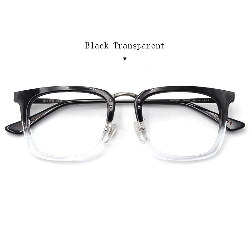 Hdcrafter Unisex Full Rim Square Acetate Frame Eyeglasses Ft8035 Full Rim Hdcrafter Eyeglasses Black Transparent  