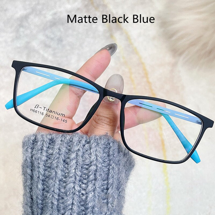 KatKani Unisex Full Rim Rubber β Titanium Frame Eyeglasses H66116 Full Rim KatKani Eyeglasses Matte Black Blue  