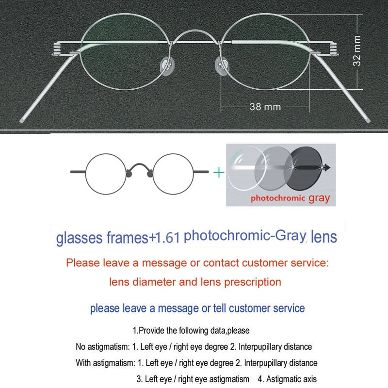 Unisex Handcrafted Oval Eyeglasses Stainless Steel Frame Customizable Lenses Frame Yujo Gray China 
