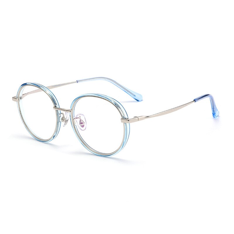 KatKani Women's Full Rim Round TR 90 Resin Plated Titanium Frame Eyeglasses 2210yj Full Rim KatKani Eyeglasses Blue  