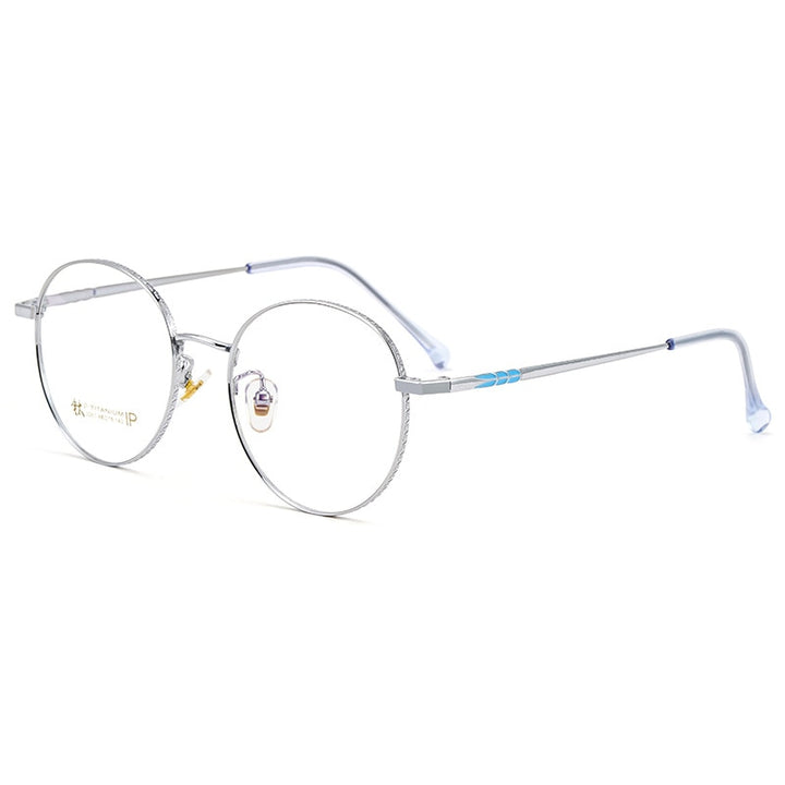 KatKani Unisex Full Rim Round Titanium Frame Eyeglasses 2065 Full Rim KatKani Eyeglasses Silver  