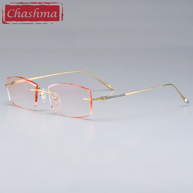 Chashma Ottica Unisex Rimless Rectangle Titanium Eyeglasses Tinted Lenses 9083 Rimless Chashma Ottica Brown Gold  