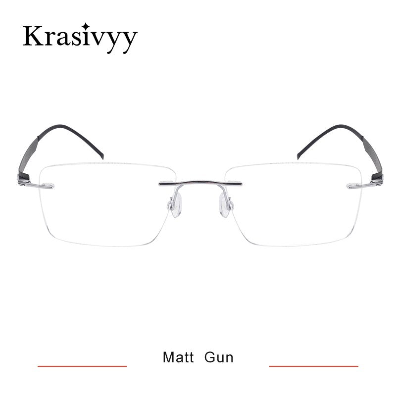 Krasivyy Men's Rimless Square Screwless Titanium  Eyeglasses Kr5017 Rimless Krasivyy Matt  Gun  