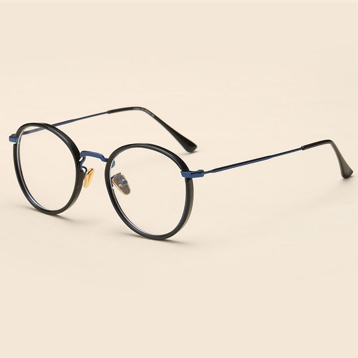Unisex Round Alloy TR90 Frame Full Rim Eyeglasses 17002 Full Rim Bclear Black blue  
