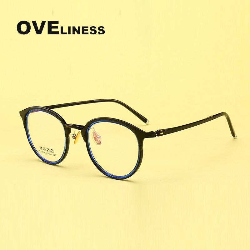 Oveliness Unisex Full Rim Round Tr 90 Titanium Eyeglasses 98006 Full Rim Oveliness black blue  