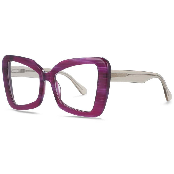 CCSpace Unisex Full Rim Oversized Square Cat Eye Acetate Frame Eyeglasses 54066 Full Rim CCspace Purple  
